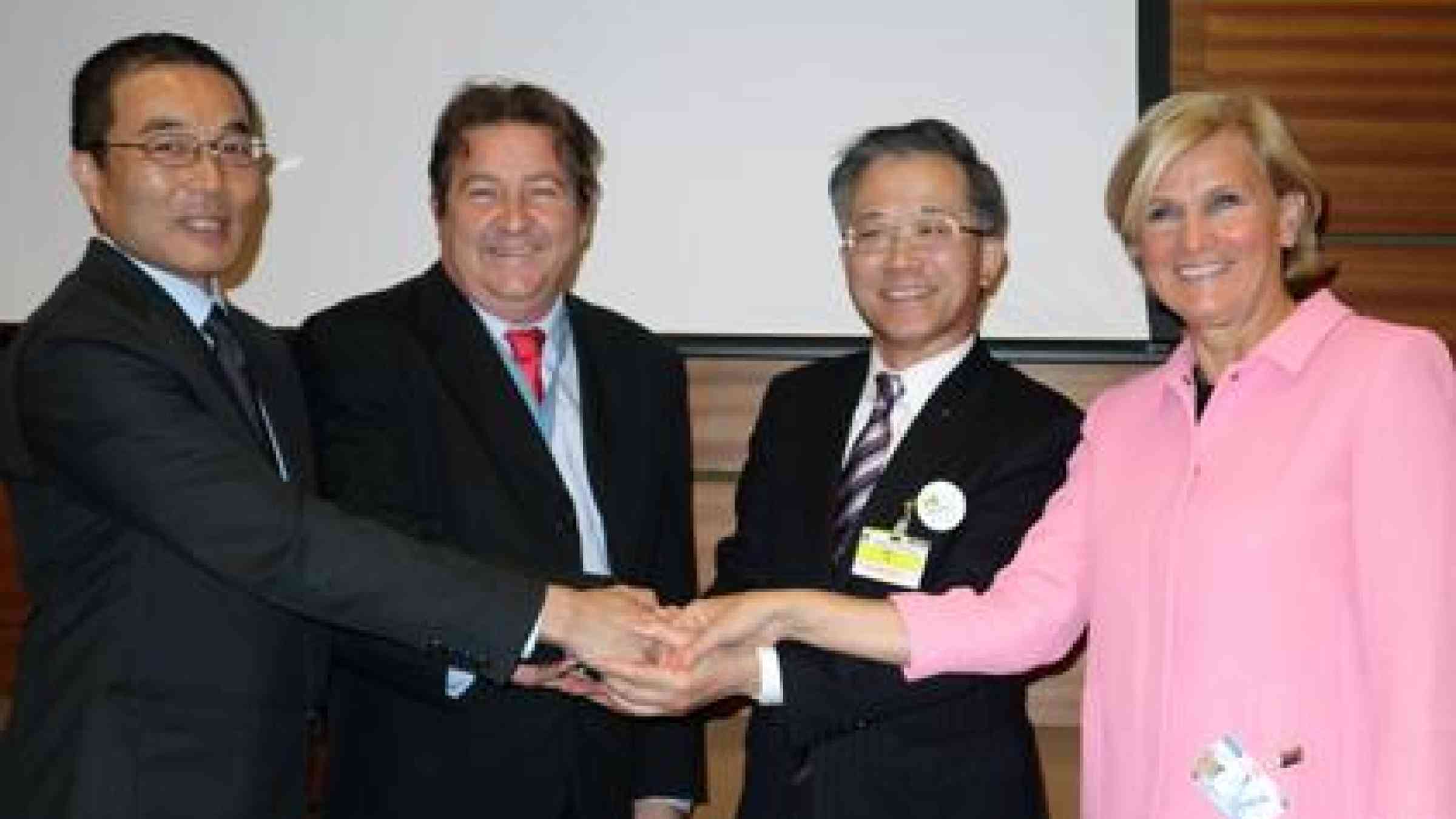 (From left) Japanese Ambassador, Takashi Okada, UNISDR Head of Regional Programmes, Neil McFarlane, Vice-Governor Fukushima Prefecture, Fumio Murata, and Dr. Maria Neira, Director Public Health and Environment, WHO,  at a seminar for diplomats on Fukushima and the Third UN World Conference on Disaster Risk Reduction. (Photo: UNISDR)