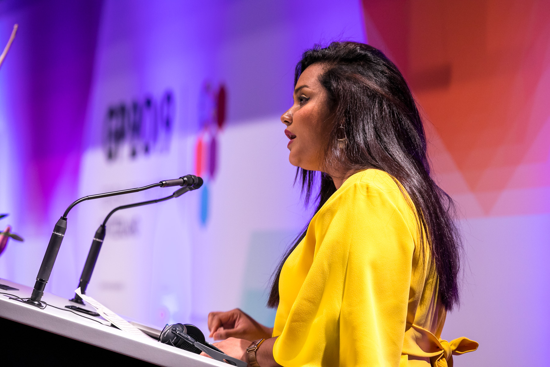 Young woman speaking at Global Platform