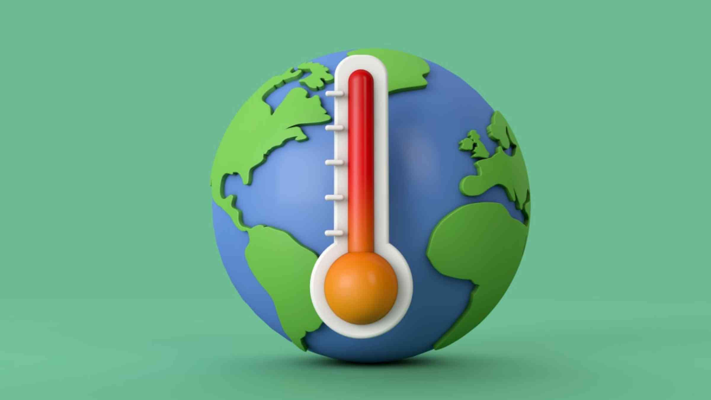 Earth model with a thermometer in front.